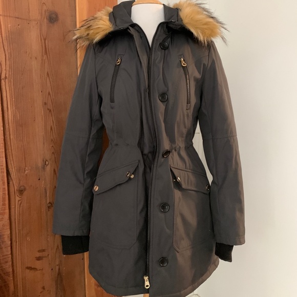 Jessica Simpson Faux Fur Hooded Parka Charcoal - Picture 2 of 5